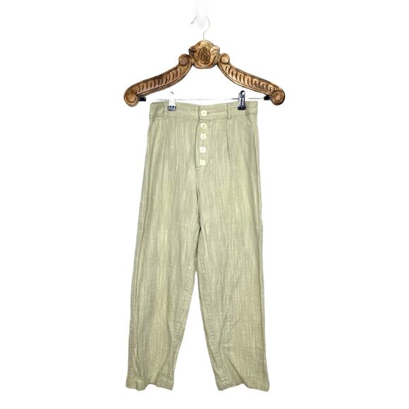 Urban Outfitters Pants Summer Cotton Slub Button Fly Straight Leg Pale Green 2 - Picture 7 of 8